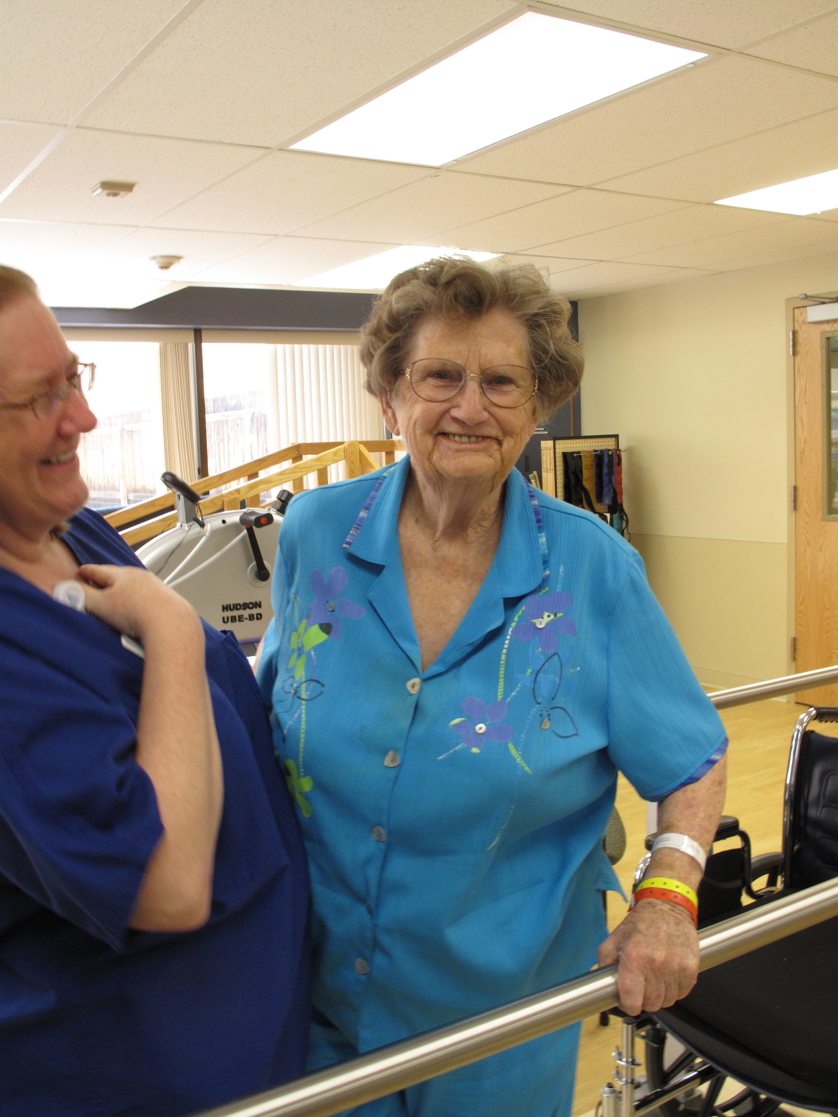 Dena receiving physical therapy at the hospital